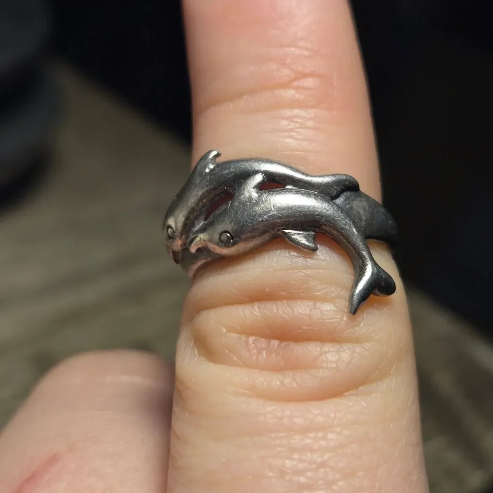 Dolphins vintage sterling silver ring sz 6.5